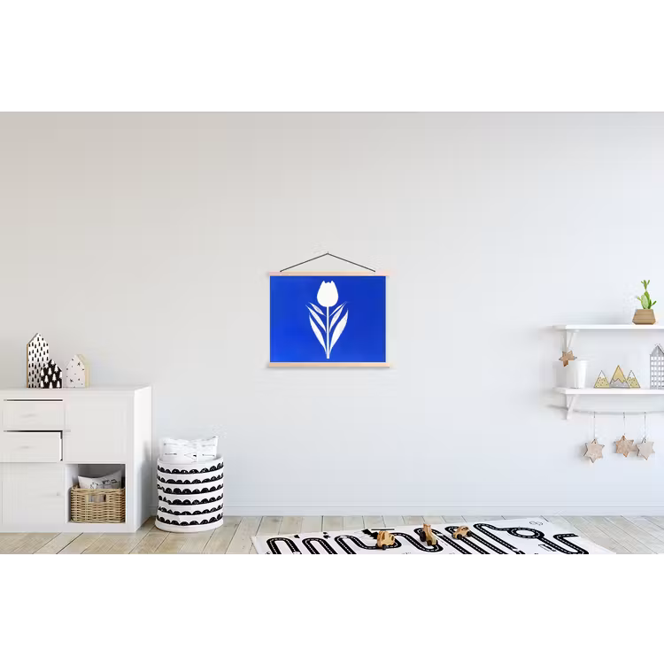 Tulp - Minimalistisch - Bladeren - Wit textielposter latten blank klein -kinderkamer