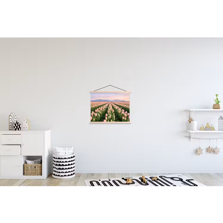 Tulpen - Landschap - Roze textielposter latten blank klein -kinderkamer