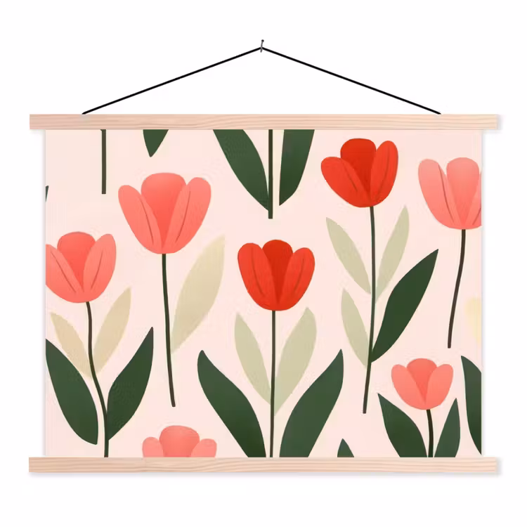 Tulpen - Modern - Roze textielposter latten blank klein -3d