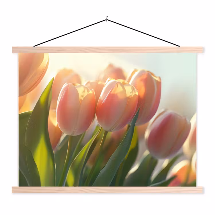 Tulpen - Roze - Zonnestralen textielposter latten blank klein -3d