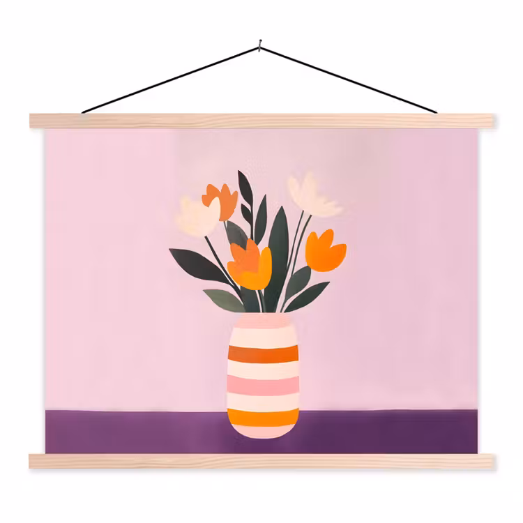 Tulpen - Vaas - Strepen - Paars textielposter latten blank klein -3d