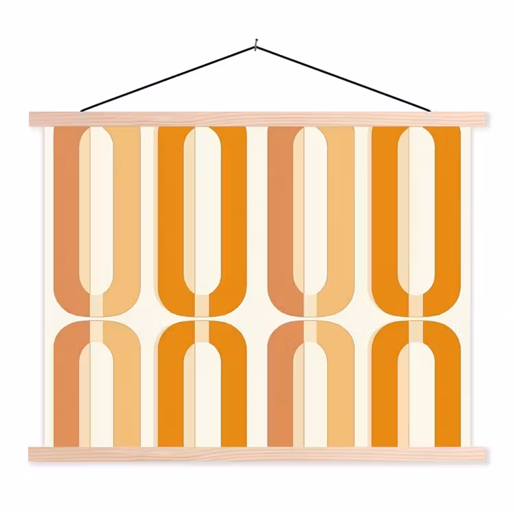 U-vorm - Retro - Oranje textielposter latten blank klein 122 -3d
