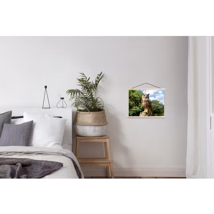 Uil - Boomstronk - Bos - Lucht textielposter latten blank klein -woonkamer