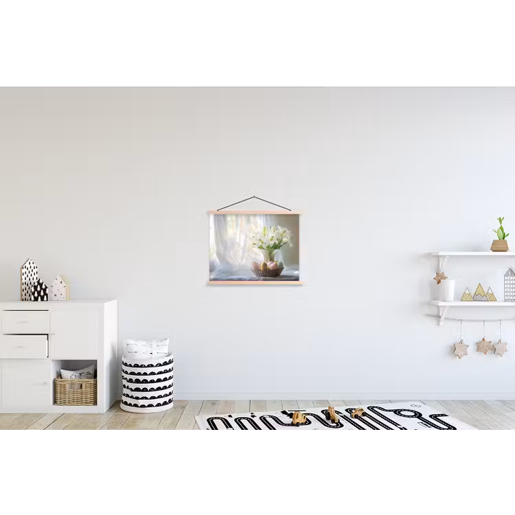 Vaas - Eieren - Bloemen textielposter latten blank klein -kinderkamer
