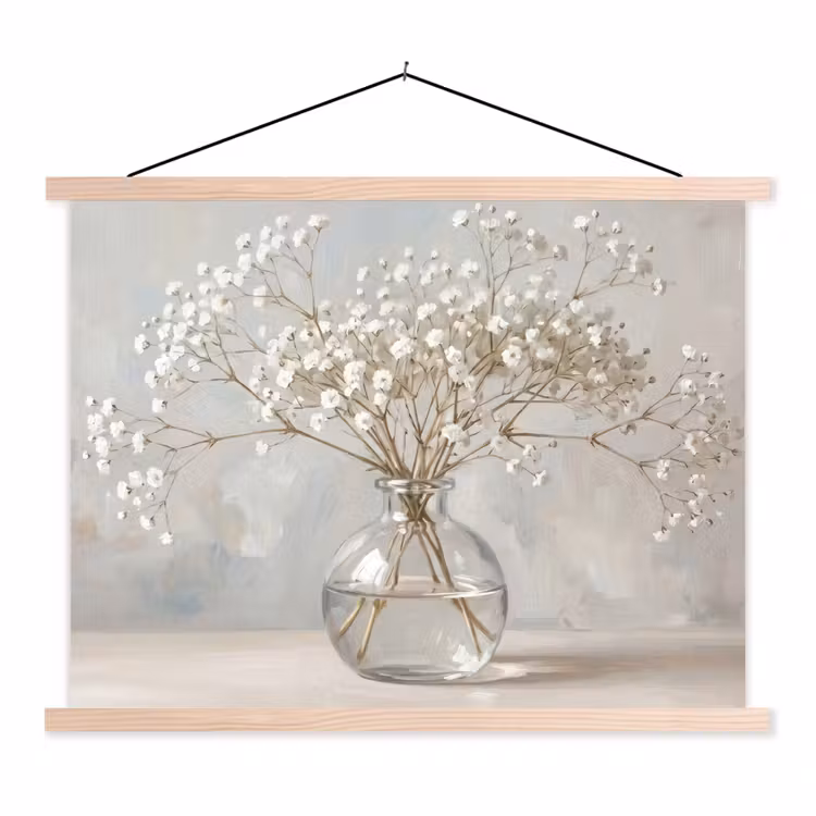 Vaas - Gipskruid - Wit textielposter latten blank klein -3d
