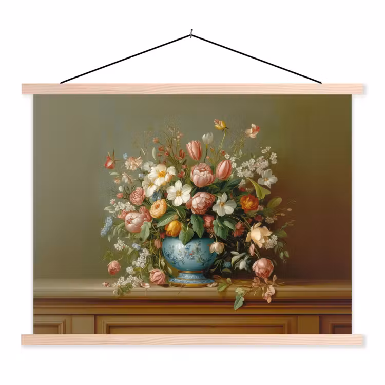 Vaas - Pastel - Kleuren - Bloemen textielposter latten blank klein -3d