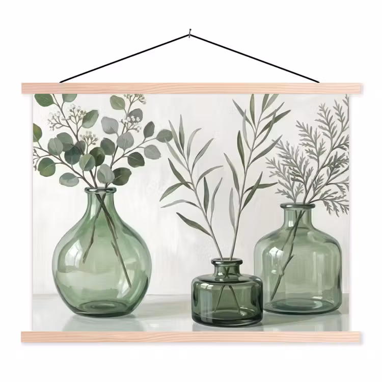 Vazen - Bladeren - Groen textielposter latten blank klein -3d