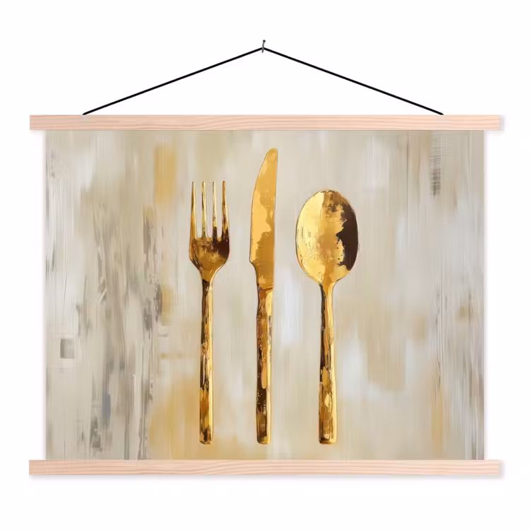 Verf - Goud - Bestek textielposter latten blank klein -3d