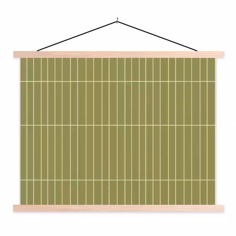 Verticaal - Wandtegel - Olijfgroen textielposter latten blank klein 122 -3d