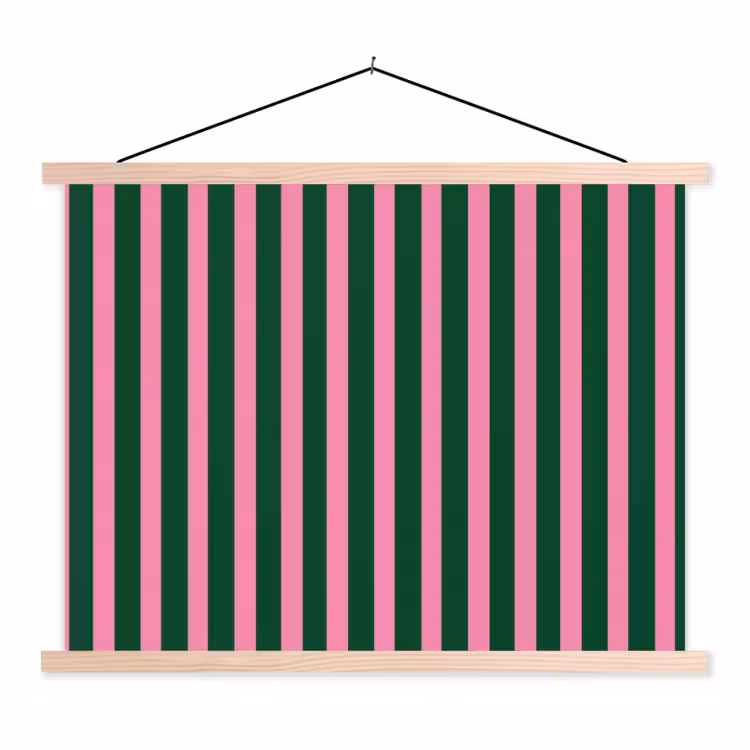 Verticale strepen - Groen - Roze textielposter latten blank klein 122 -3d