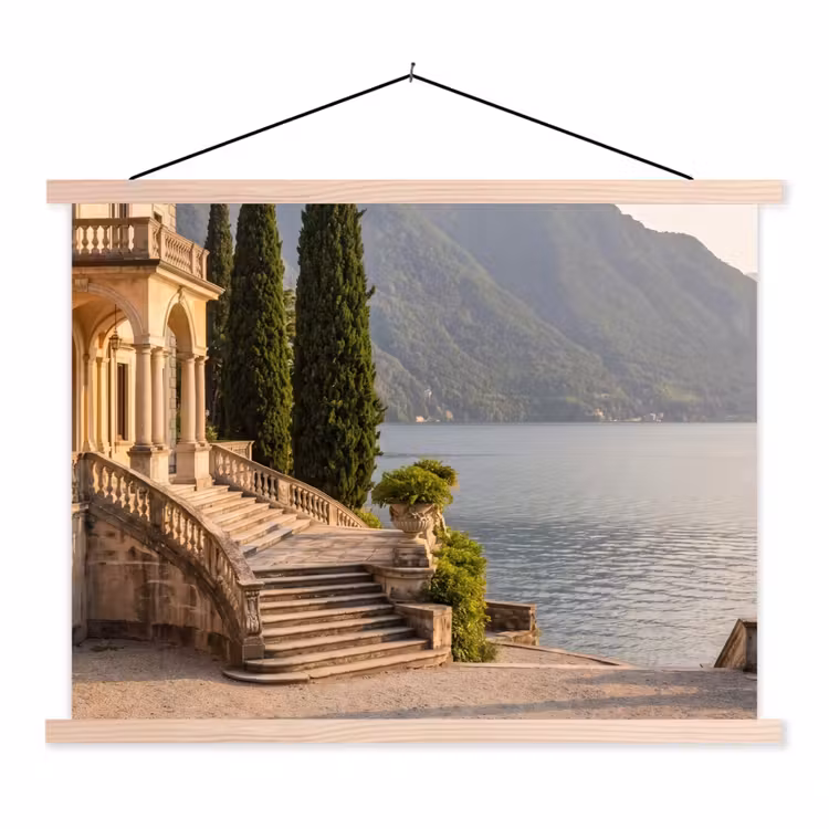 Schoolplaat - Villa - water -trappen - Villa - water -trappen textielposter latten blank klein