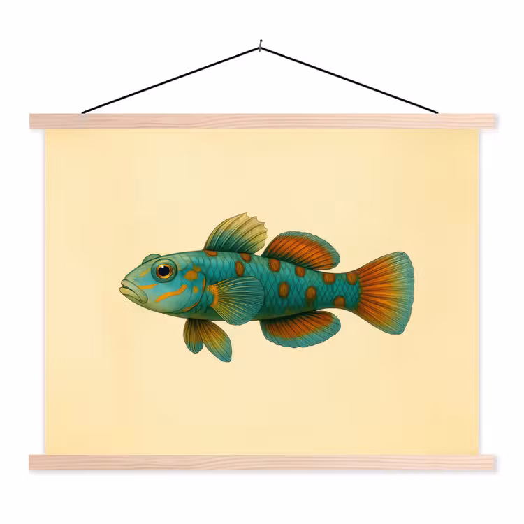 Vis - Blauw - Stippen - Schubben textielposter latten blank klein -3d