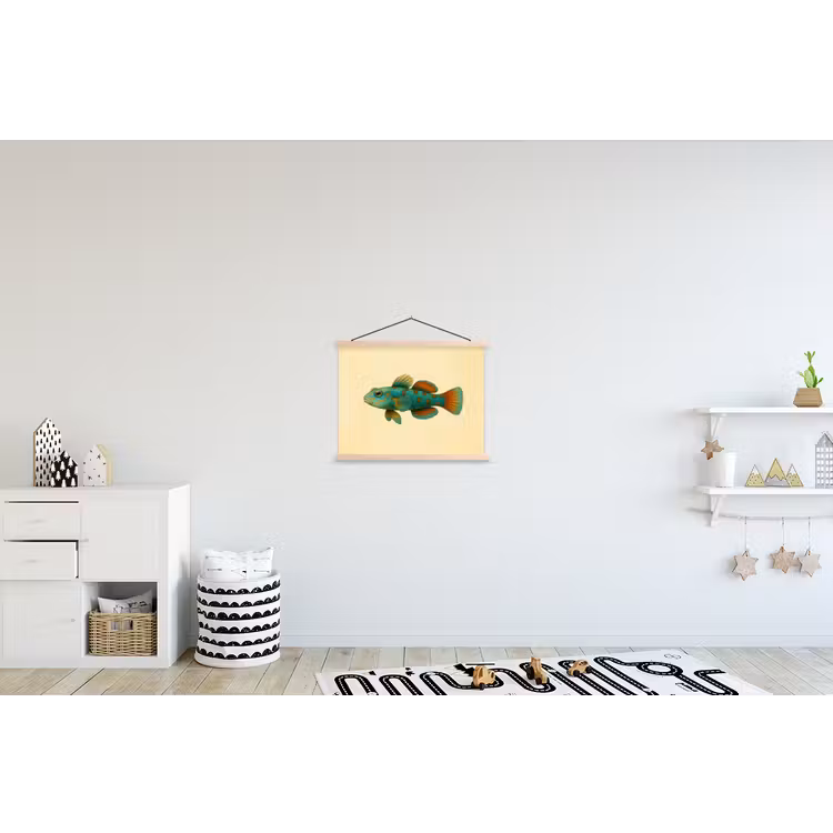 Vis - Blauw - Stippen - Schubben textielposter latten blank klein -kinderkamer