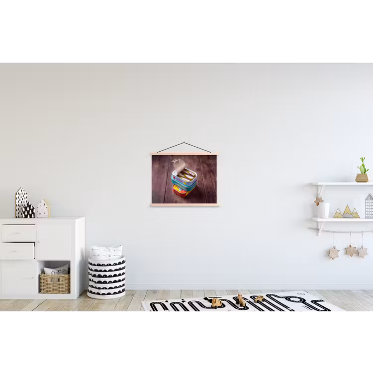 Schoolplaat - Vis - Blikjes - Keuken - Vis - Blikjes - Keuken textielposter latten blank klein
