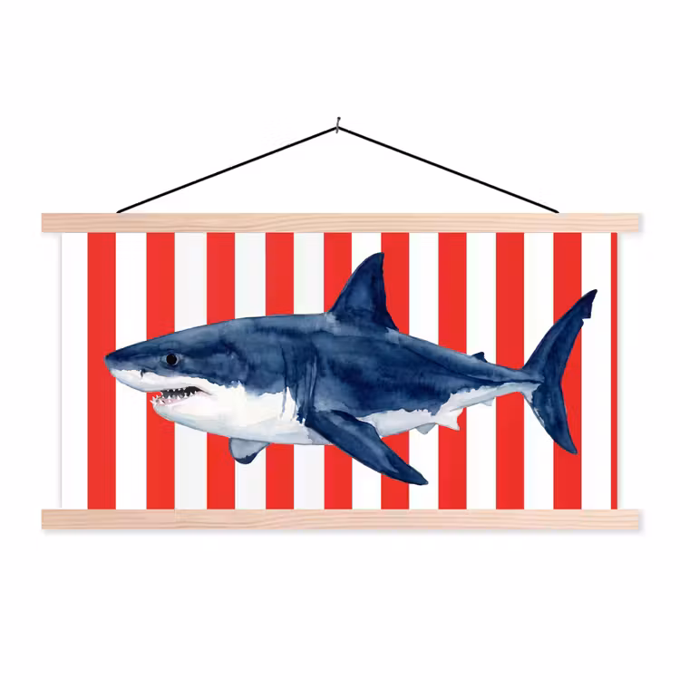 Vis - Haai - Zee - Illustratie - Blauw textielposter latten blank klein -3d