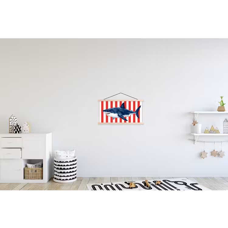 Vis - Haai - Zee - Illustratie - Blauw textielposter latten blank klein -kinderkamer
