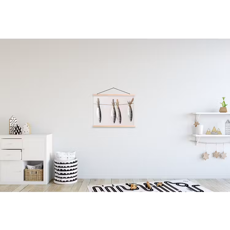 Schoolplaat - Vis - Hangend - Eten - Vis - Hangend - Eten textielposter latten blank klein