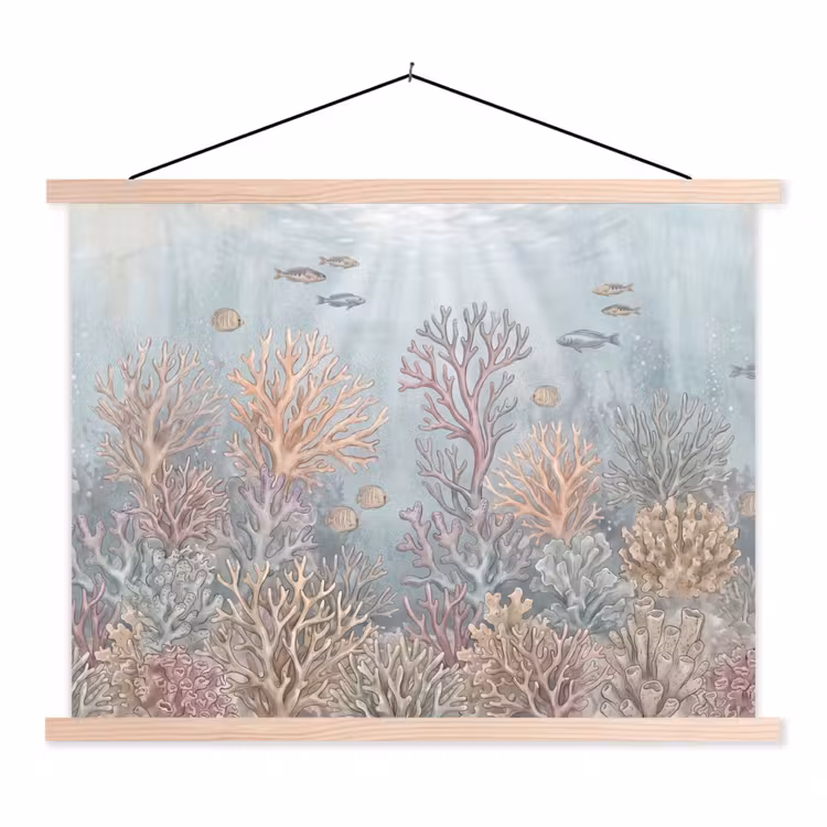 Vis - Koraal - Oceaan - Illustratie - Onderwater textielposter latten blank klein -3d