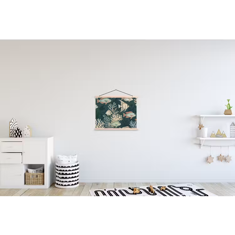 Vis - Koraal - Onderwater - Illustratie textielposter latten blank klein -kinderkamer