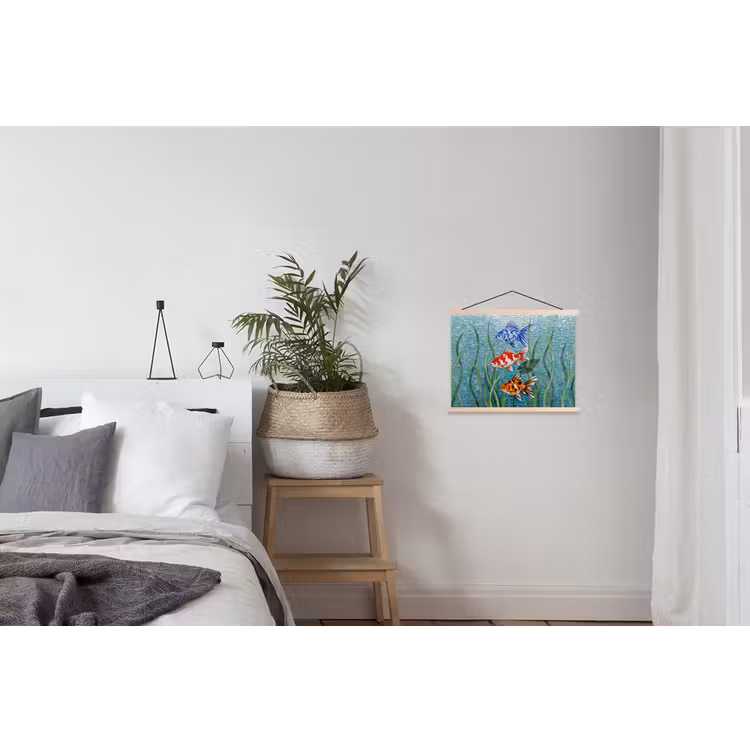 Vis - Mozaïek - Onderwater - Kleurrijk - Dieren textielposter latten blank klein -woonkamer