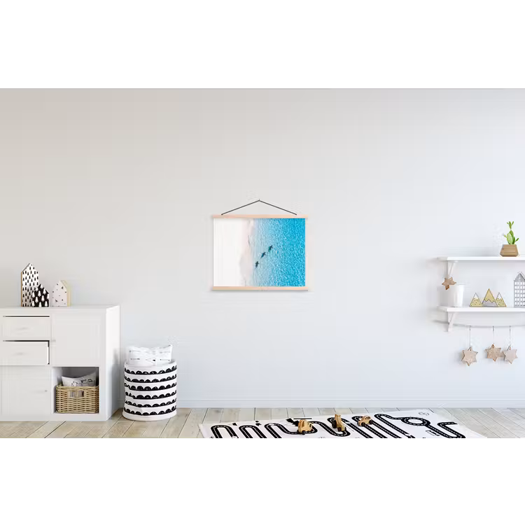Vis - Oceaan - Strand - Turquoise - Natuur textielposter latten blank klein -kinderkamer