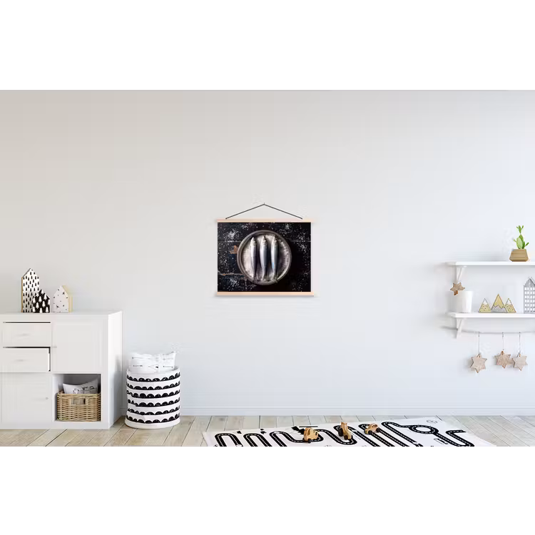 Schoolplaat - Vis - Zout - Eten - Vis - Zout - Eten textielposter latten blank klein