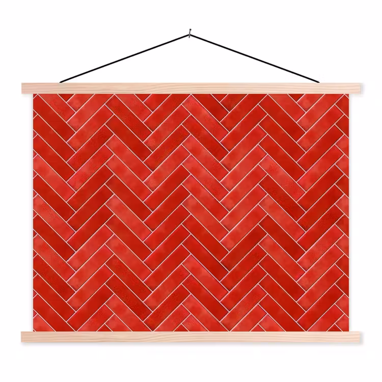 Visgraat - Tegel - Rood textielposter latten blank klein 122 -3d