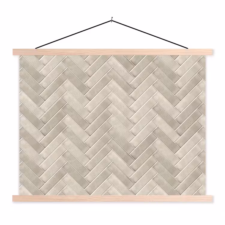 Visgraat - Wandtegel - Beige textielposter latten blank klein 122 -3d