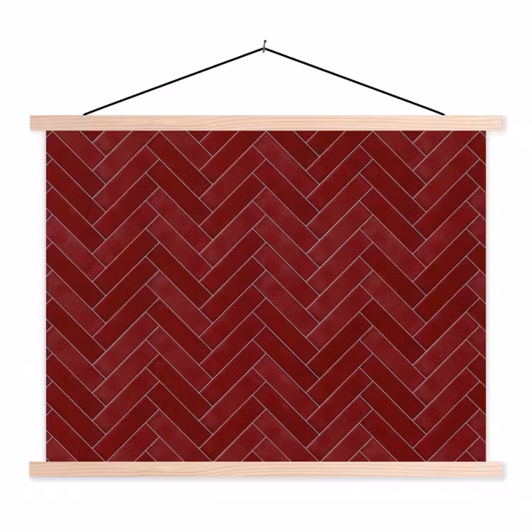 Visgraat - Wandtegel - Bordeaux - Rood textielposter latten blank klein 122 -3d