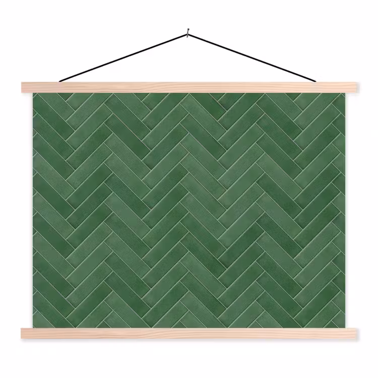 Visgraat - Wandtegel - Bosgroen textielposter latten blank klein 122 -3d