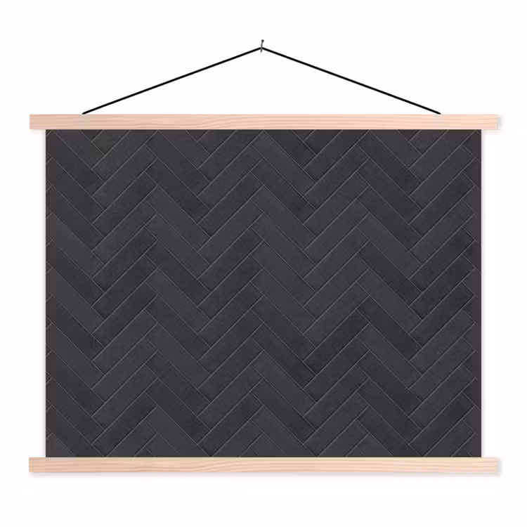 Visgraat - Wandtegel - Donkergrijs textielposter latten blank klein 122 -3d