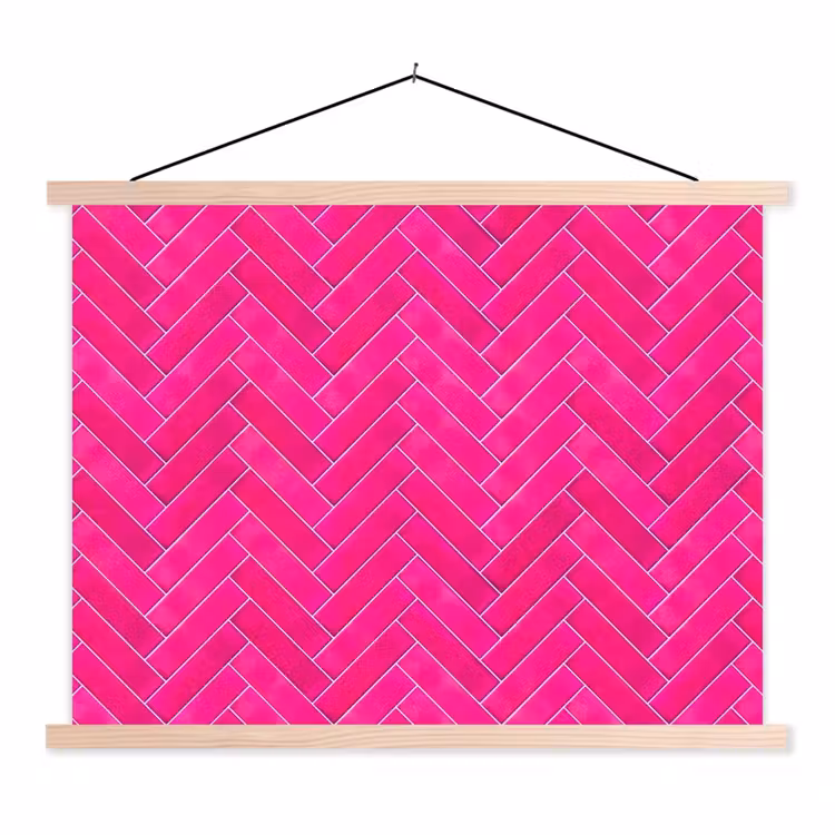 Visgraat - Wandtegel - Fuchsia - Roze textielposter latten blank klein 122 -3d