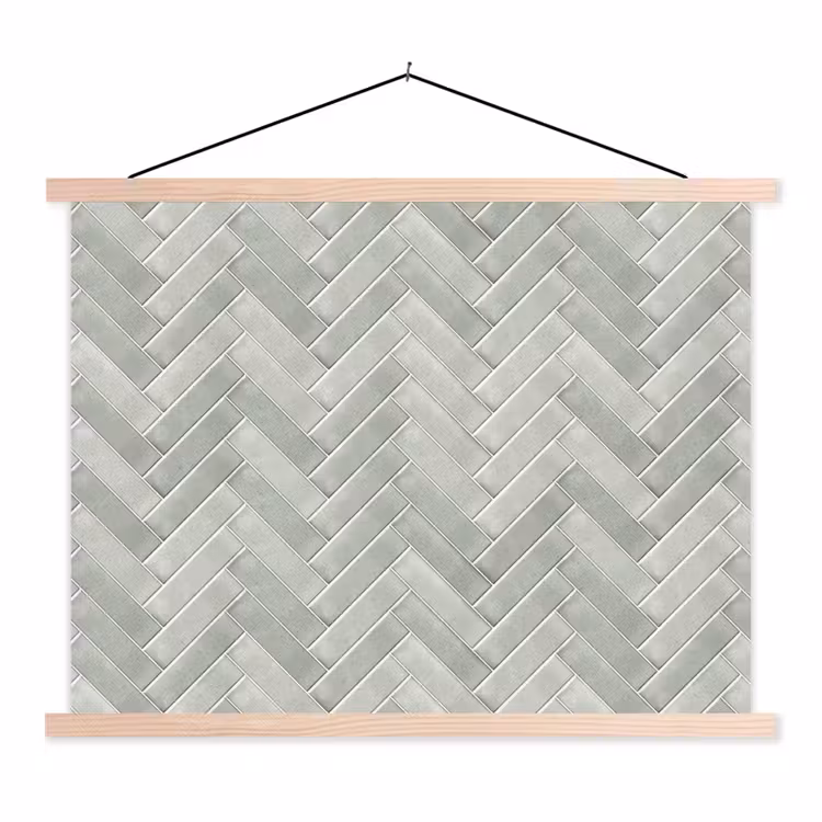 Visgraat - Wandtegel - Grijs textielposter latten blank klein 122 -3d