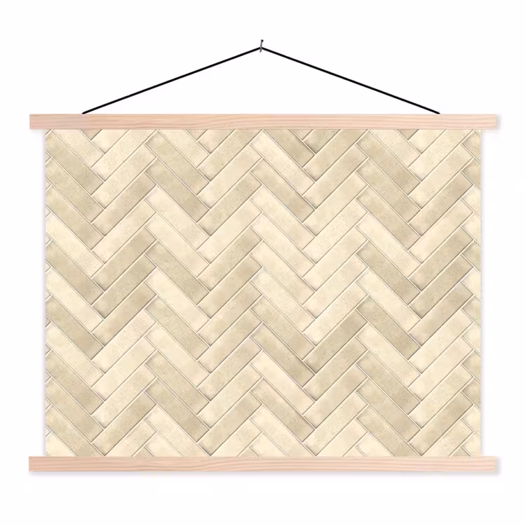 Visgraat - Wandtegel - Licht Beige textielposter latten blank klein 122 -3d