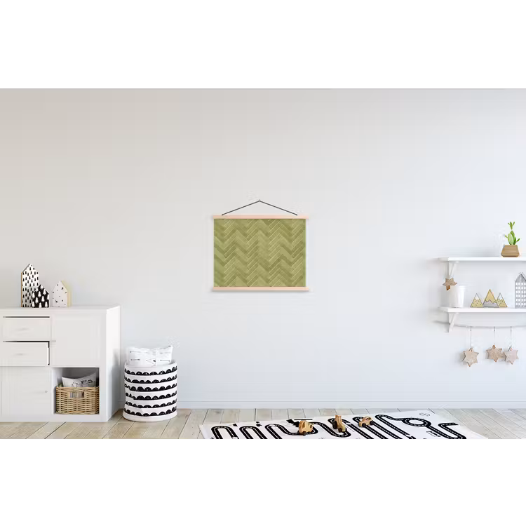 Visgraat - Wandtegel - Olijfgroen textielposter latten blank klein 122 -kinderkamer