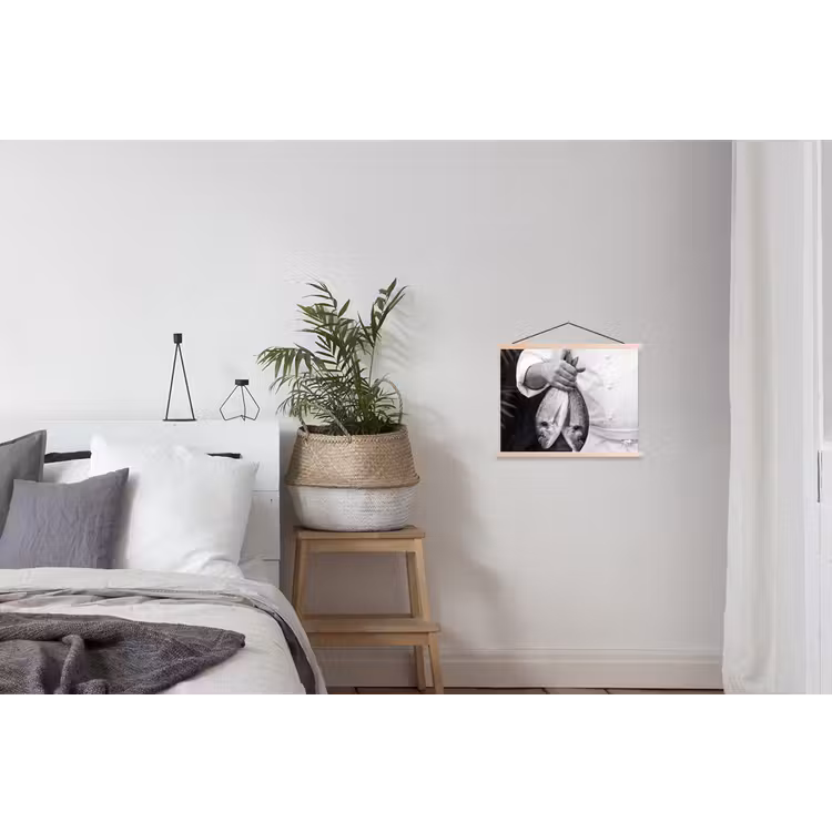 Vissen - Chef - Zwart - Wit textielposter latten blank klein -woonkamer