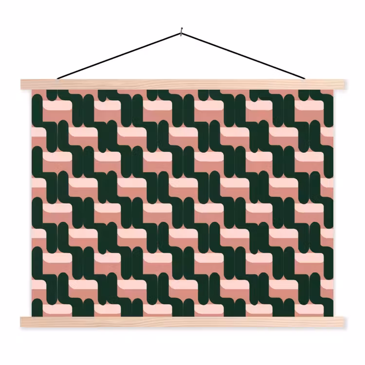 Vlechtpatroon - Groen - Roze - Geometrisch textielposter latten blank klein 122 -3d