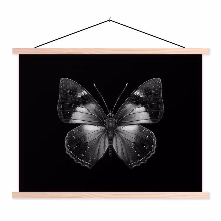Vlinder - Grijs - Mysterieus textielposter latten blank klein -3d