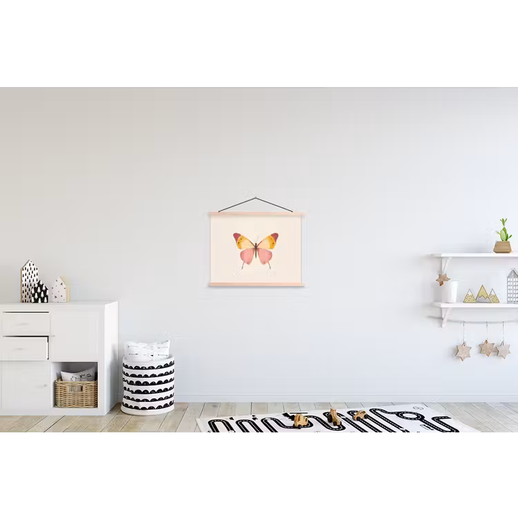 Vlinder - Illustratie - Roze textielposter latten blank klein -kinderkamer