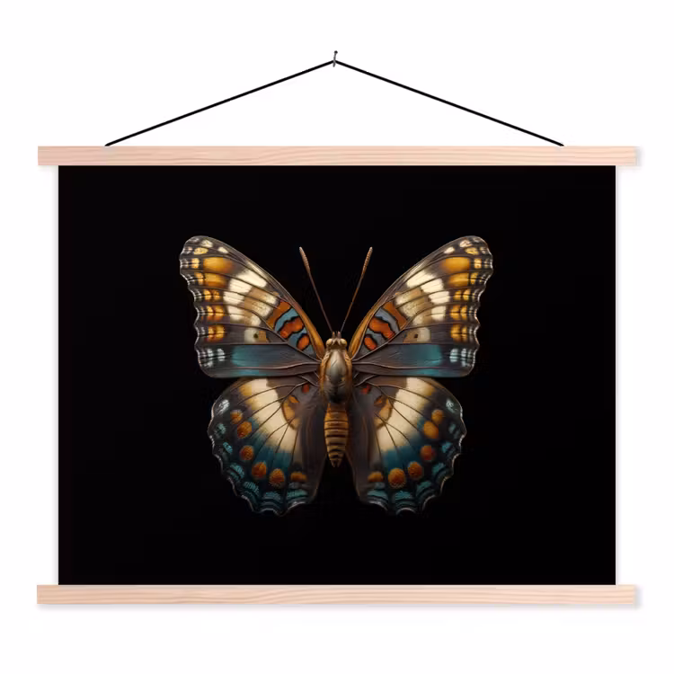Vlinder - Kleurrijk - mozaïekachtig textielposter latten blank klein -3d