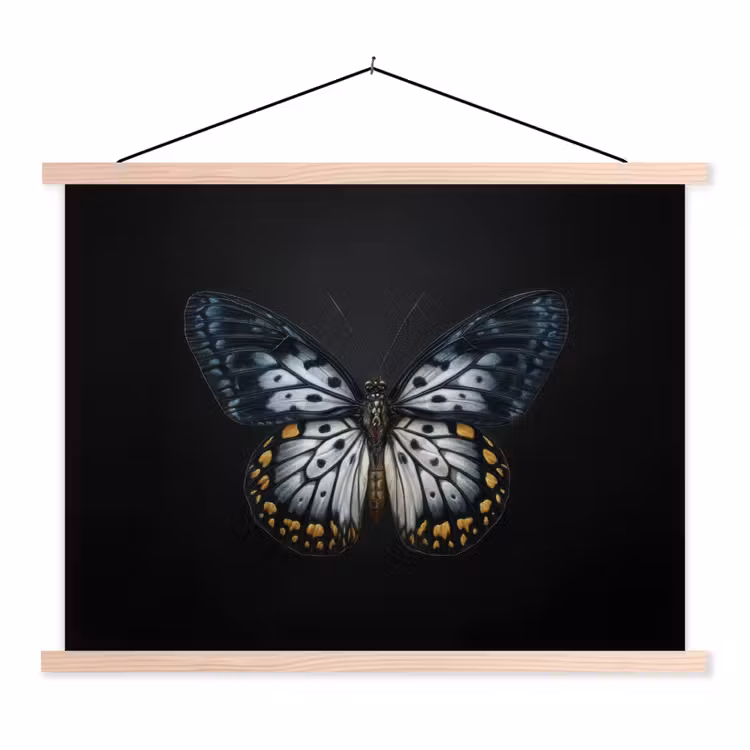 Vlinder - Monochroom - Balans textielposter latten blank klein -3d