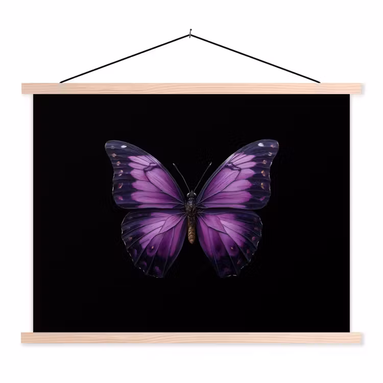 Vlinder - Paars - Levendig textielposter latten blank klein -3d