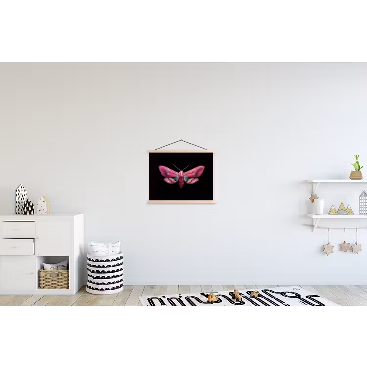 Vlinder - Roze - Nachtvlinder textielposter latten blank klein -kinderkamer