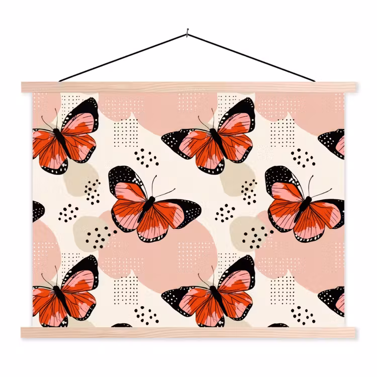 Vlinders - Retro - Kleurrijk textielposter latten blank klein 122 -3d