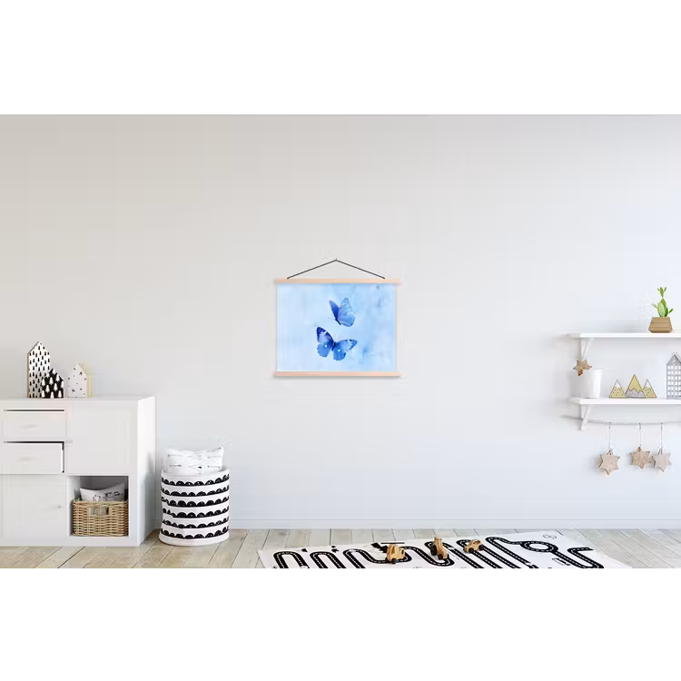Vlinders - Sierlijk - Blauw textielposter latten blank klein -kinderkamer