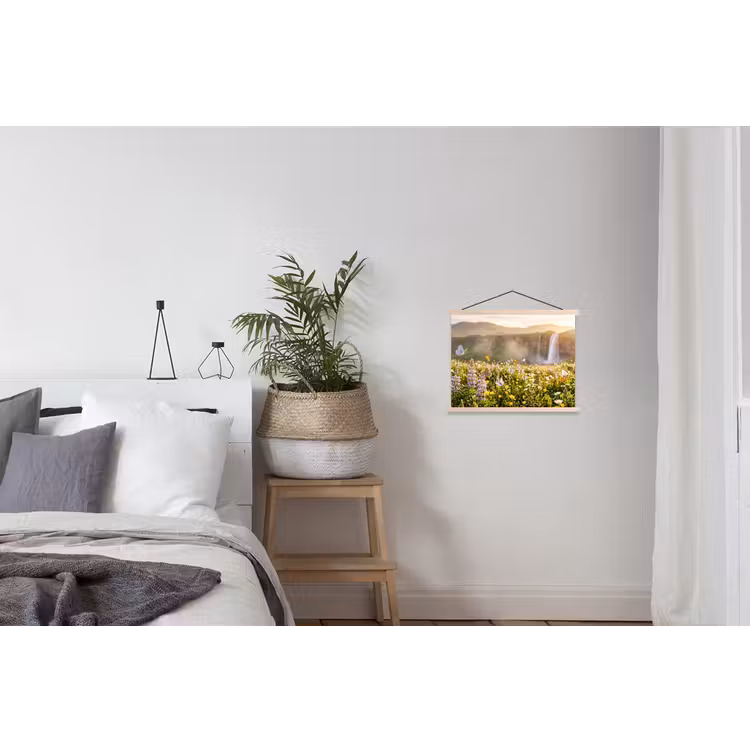 Vlinders - Waterval - Bloemenveld textielposter latten blank klein -woonkamer