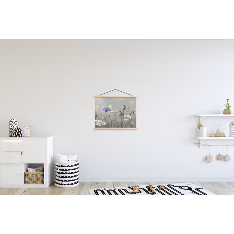 Vlinders - Wildbloemen - Illustratie - Kleurrijk textielposter latten blank klein -kinderkamer