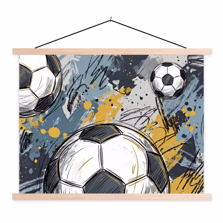 Voetbal - Abstract - Sport - Kleurrijk textielposter latten blank klein -3d