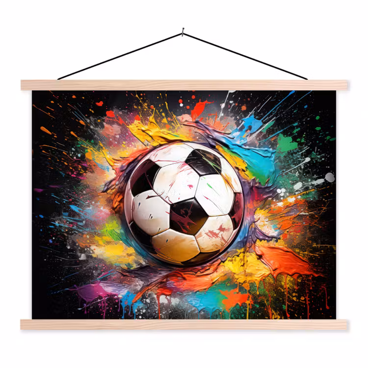 Voetbal - Verf - Kleuren - Zwart - Wit textielposter latten blank klein -3d
