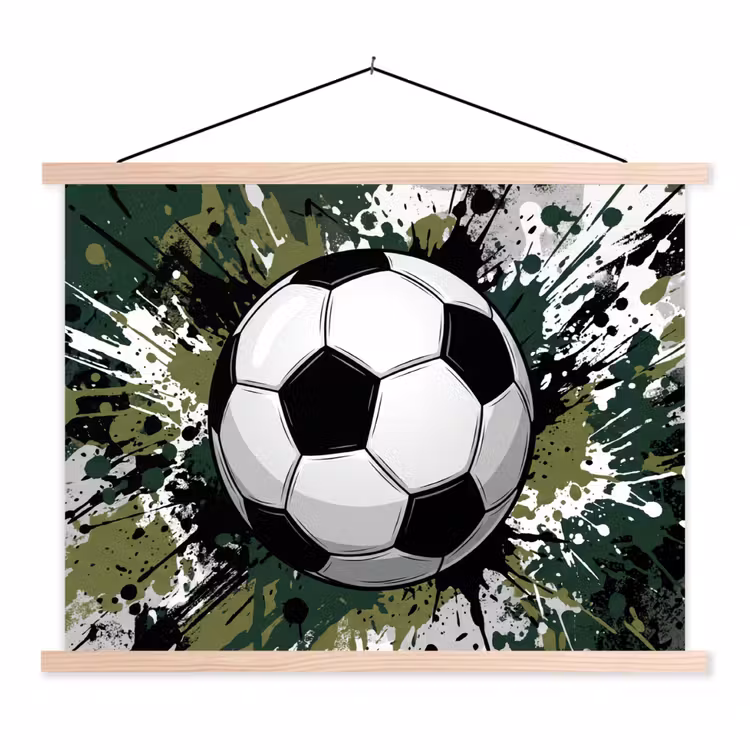 Voetbal - Verf - Spetters - Groen textielposter latten blank klein -3d